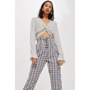 custom make grey checked modern work pants,casual pants with front four buttons