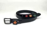 Womens Alloy Buckle Black Leather Embroidery Waist Belt