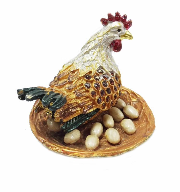 Wholesale pewter zinc alloy hen shape metal trinket box big size pewter hen metal trinket box