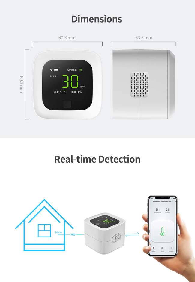 CO2 PM10 WiFi Air Quality Sensor Smart Home Smart Air Detector 2.5W-3.5W Power Consumption