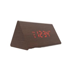 China Household Electric Alarm Wooden Triangle Clock Led Alarm Clock With Calendar factory