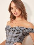 Gingham Linen Ruffle Shoulder off Dress for Women
