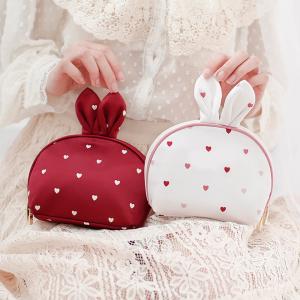 China Luxury Half Moon Rabbit Shape Satin Red MakeUp Bag For Ladies factory