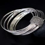 Women Nine Rows 925 Sterling Silver Marcasite Charm Bangle Bracelet(SY50013)