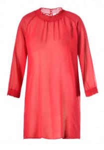 China Red Ladies Plus Size Dresses With Collar And Smock Cuff In Chiffon Fabric factory