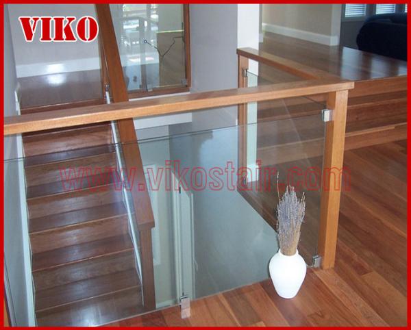 Double Steel Plate Staircase VK57S Tread beech ,Railing tempered glass, Handrail