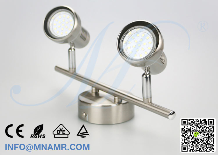 Hot Sale Double Heads LED Vanity Light Fixtures Nickel Matt Come With 2x5W GU10 LED Lamp Warm White Emitting Color