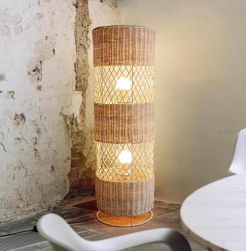 Handmade Led rattan wicker floor lamp For Living Room Decoration