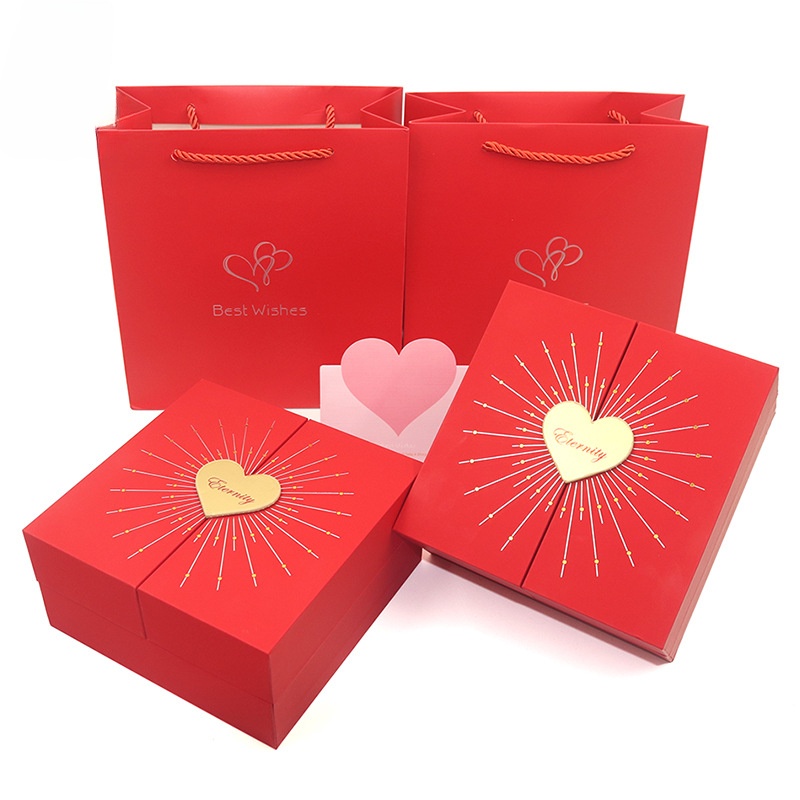 2024 Custom Valentine's Day Gift Packaging Jewelry Red Heart Folding Paper Box Customized Logo