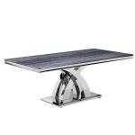 UK Style 0.57cbm Grey Marble Dining Table Stainless Steel Cross Leg