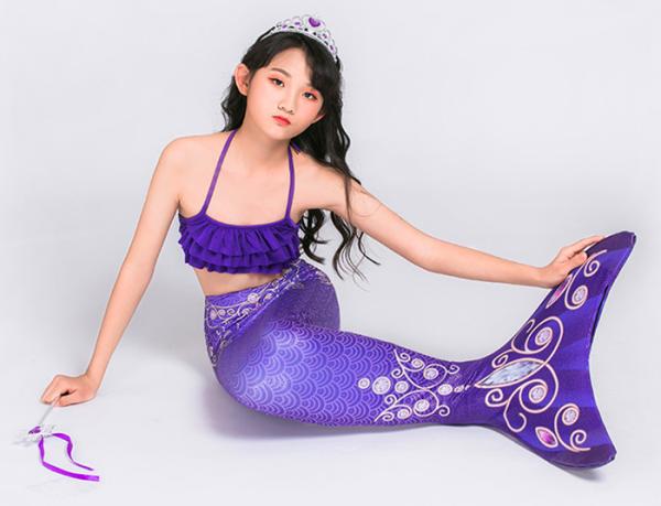 Children Birthday Party Princess Mermaid Tails With Shiny Fish Scale Texture
