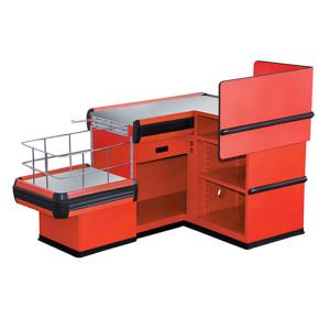 China 2M 85CM Red Electric L Shaped Cash Wrap Counter With Conveyor Belt For Shop OEM factory