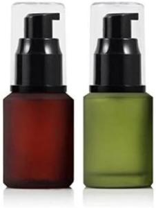 China Rose Red Empty Frosted Glass Pump Bottle with Transparent Cap Emulsion Lotion factory
