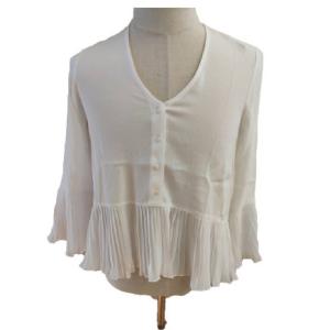 China Button V Neck Fold Hem And Sleeve XS Ladies Casual Wear factory