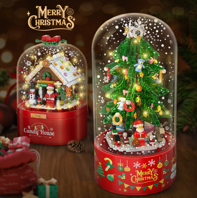 Christmas Tree Decoration Blocks Model Building Toys ABS Plastic Music Boxing Machine Holiday Gift Set