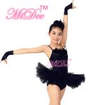 Swan Feather Neckline Ballet Dance Costumes , Black Childrens Ballerina Outfits