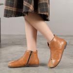 S206 Factory leather women's boots ethnic style flat ankle boots literary simple