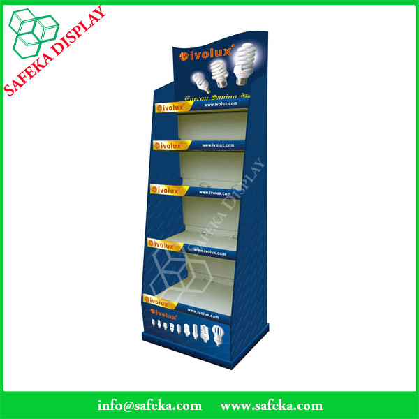 5 tier paper material shelf cardboard advertising display stands corrugated display racks for Energy saving light bulbs