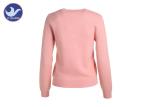 Pink Women's Long Sleeve Sweaters , V Neck Knitted Jumper Dog Flower Embroidered