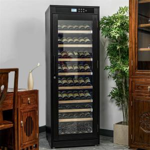 China Freestanding Refrigerator Touch Control Lockable Black Wood Wine Cooler Cabinet factory