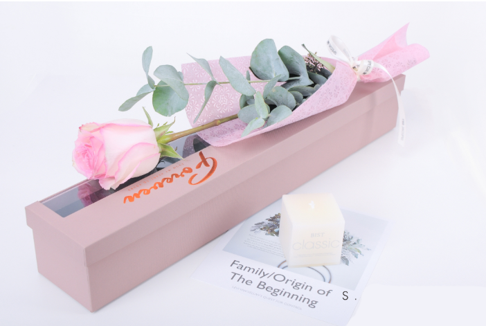 Long Square Single Rose Gift Box Semi Transparent Shipping Boxes For Flower Arrangements