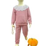Autumn Children Clothing Sets Casual Long Sleeve Long Pants Suit Ruffle Neck