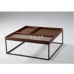 Living Room Square Shaped Metal Frame Wooden Modern Coffee Table