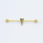 38mm Cool Industrial Piercing Jewelry Gold Colorful Crystal Gems Pyramid