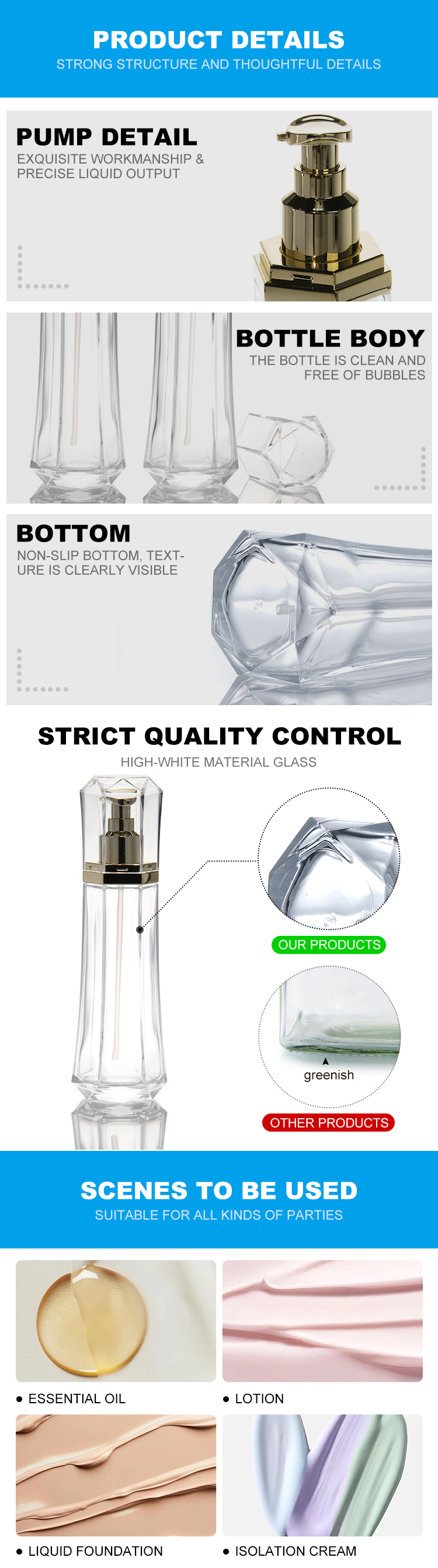 Empty 1oz 2oz 4oz 15ml 30ml 50ml 60ml 100ml 120ml 4oz clear Cosmetics Cosmetic Glass Dropper Bottles