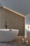 Recycled Soundproof Veneer Panelling Wall , Mildewproof Timber Slats On Wall