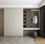 Modern Walnut Hotel Room Wardrobe With Dresser All In One