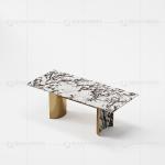 Durable 180kg Rectangle Marble Dining 220cm Table Gold Stainless Steel Leg