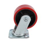 100mm 4" Heavy Duty Cast Iron Core PU Caster Red Polyurethane Castors for