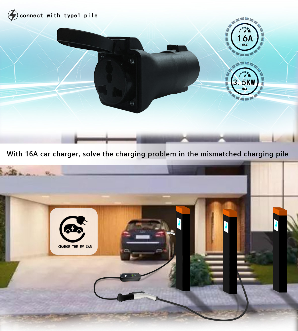 16A 3.5kw 220V Type1 Travel Plug Adapter Ev Adapter Male Plug The Perfect Addition to Your EV Charging Setup
