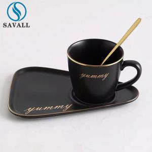 China 14*20*8cm Savall Black Porcelain Cup And Saucer Set Cafes Coffee Shops factory