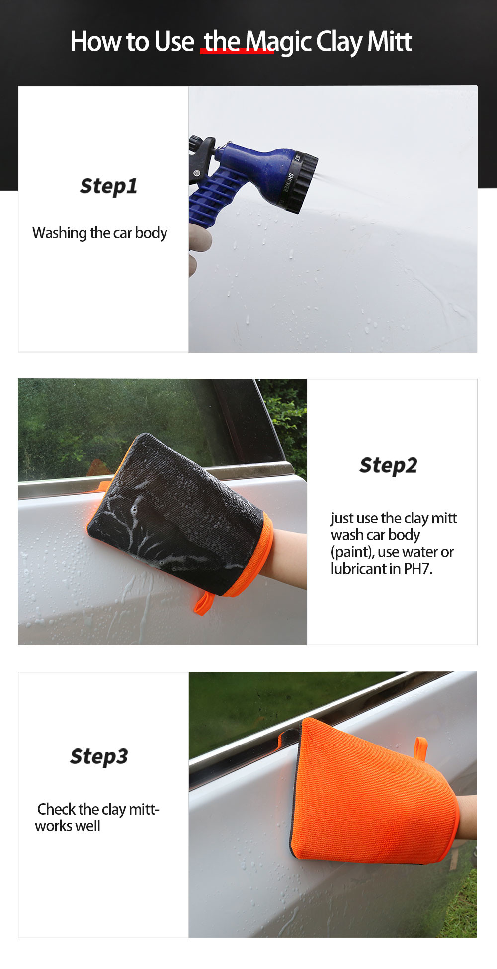 Pp Box Packaged Orange Auto Clay Mitt Nano Skin Wash Mitt For Car Washing