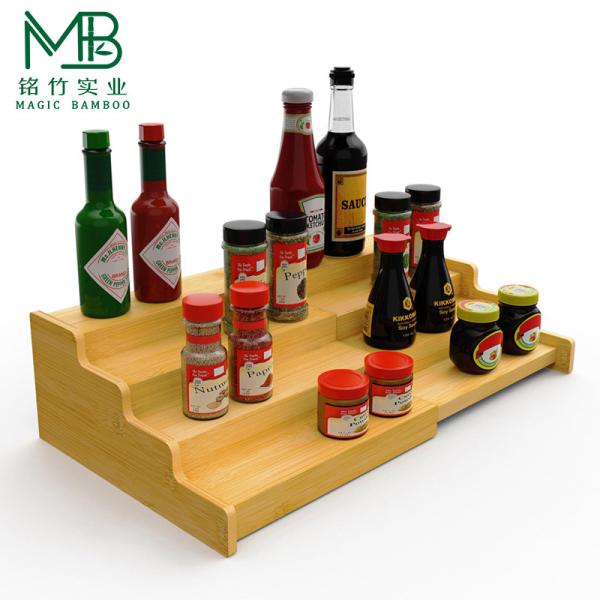 Bamboo Four Layer Expandable Condiment Cutlery Storage Box Rack For Household
