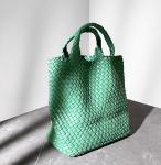28cm Handheld Womens Leather Bag Green Hand Woven Tote Bag