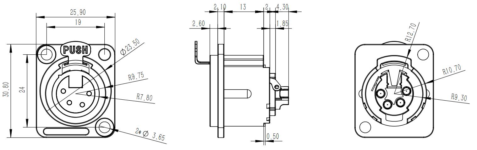 Mini XLR Connector Industrial Socket Female 4 Pin Connector For Video