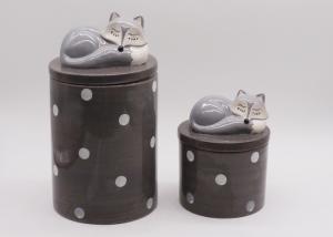 China Fox Shaped Ceramic Treat Jar Silicone Airtight Food Container Hand Painted factory