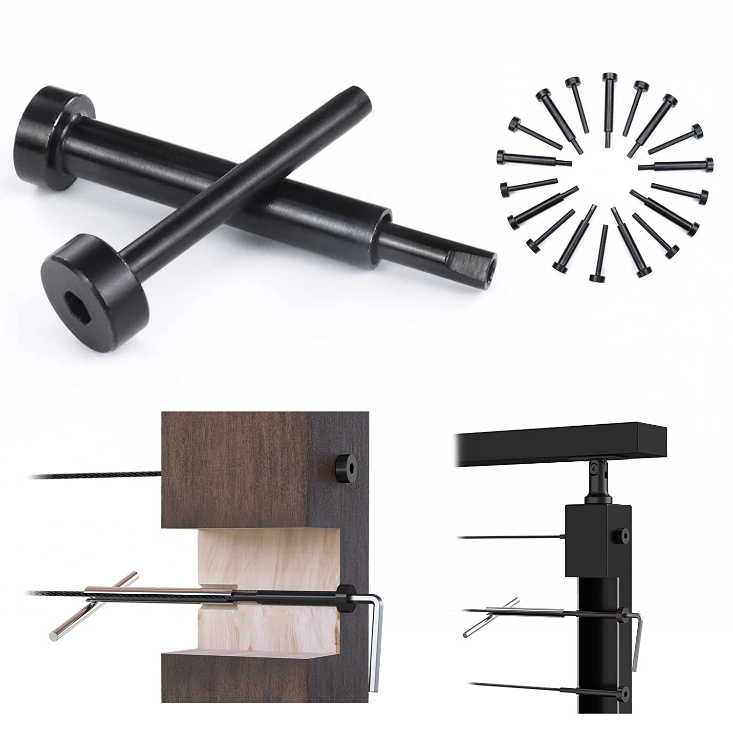 Outdoor or Indoor Black Cable Railing Kit Swing Tensioner and Terminal for Wood Metal Post Stairs