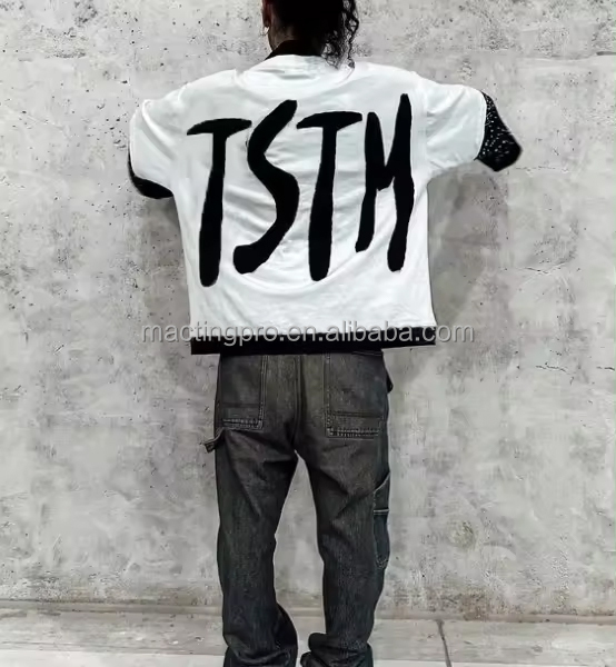 Support Customized Logo Embroidery Applique Patch Boxy Cropped Graphic T-Shirt for Men