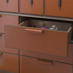 MJMFHD Custom ENF Grade PVC Leather Drawer Front Panel for Wardrobe, with Sealed Edges & Hardware Pulls, Model CYDP-003