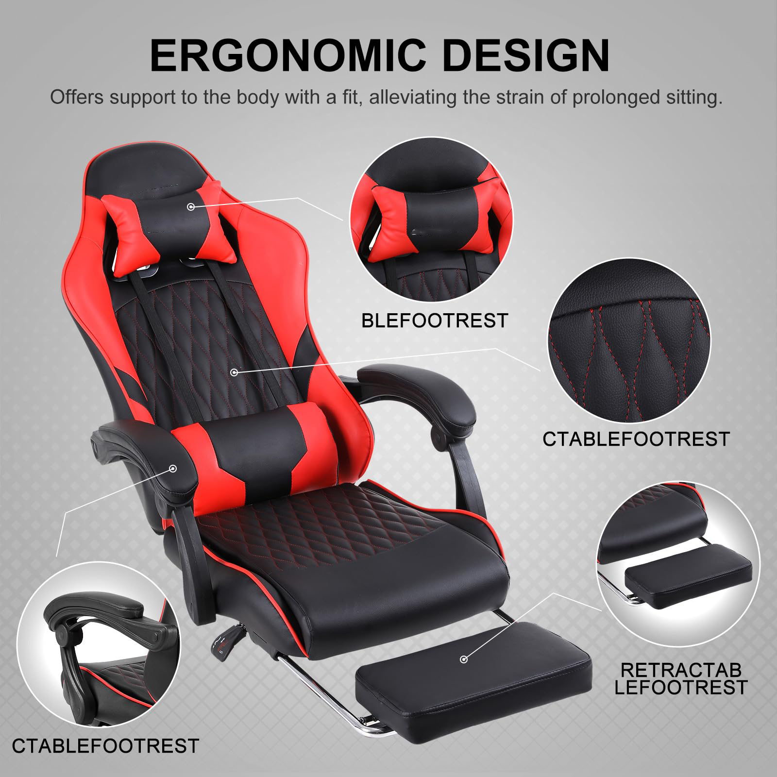 Modern Design Customized Color Racing Gaming Chair with Footrest and Lumbar Support