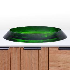 China Semi - Embedded Oval Glazed Glass Vessel Basins Green Glass Bowl Sink factory