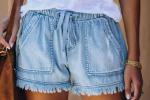 Light Wash Short Pants Cotton Women'S Denim Shorts With Fray Hem