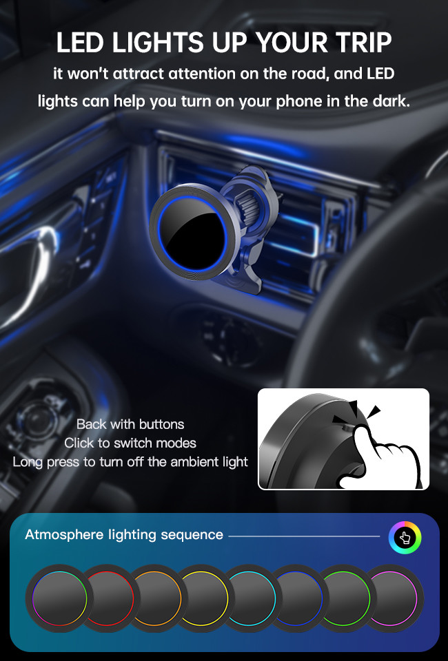 Aluminium Alloy Texture RGB Light Effect Wireless Car Phone Holder Fast Charging One Hand Operation