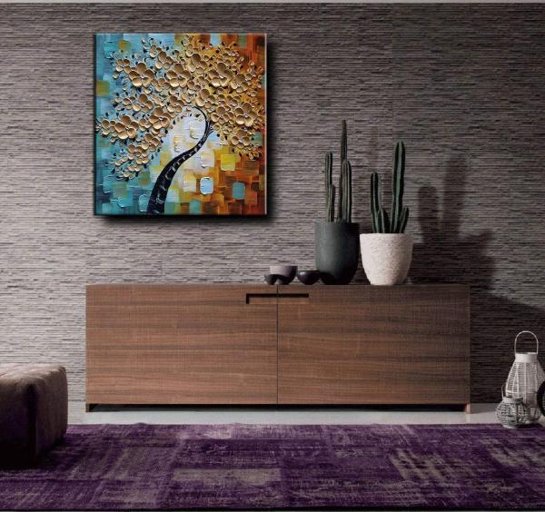 Modern Style Hand Painted Canvas Oil Painting of Blossoming Almond Tree Flowers