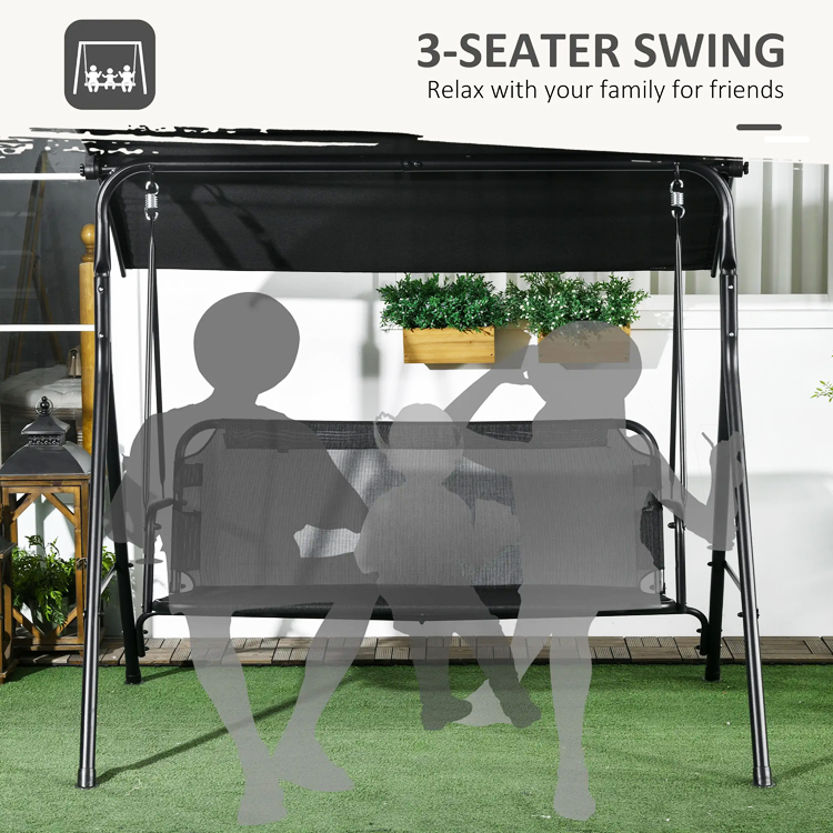 Waterproof Canopy Outdoor Patio Swing Chair Sets for 3 People in Modern Farmhouse Style