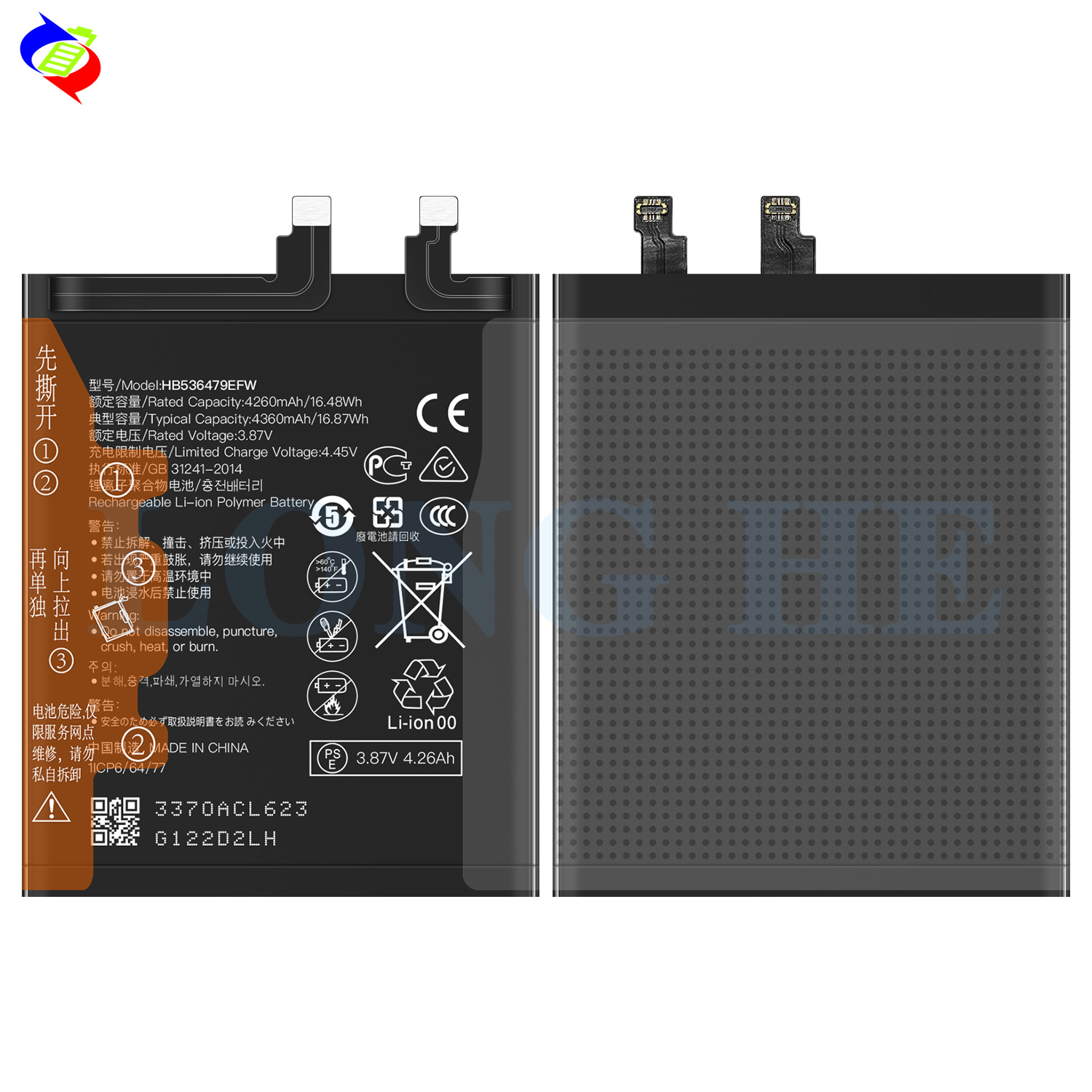 Black HB536479EFW Rechargeable Cellphone Battery for Huawei P50 Pro 3.87V 4360mAh